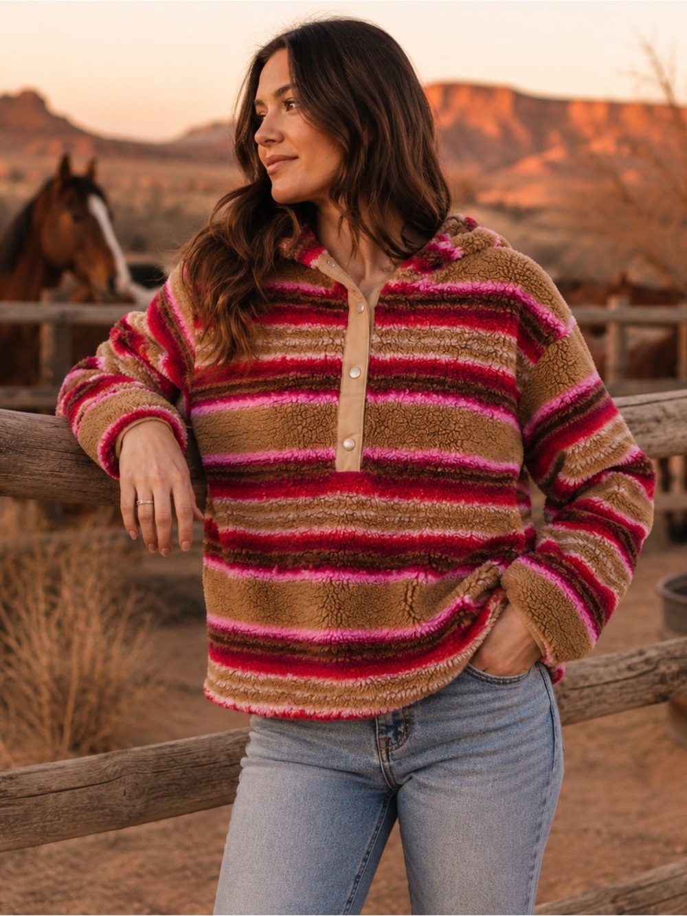 Eddie Bauer Chill Out Fleece Hoodie Pullover NWT Size Large Striped Cozy
